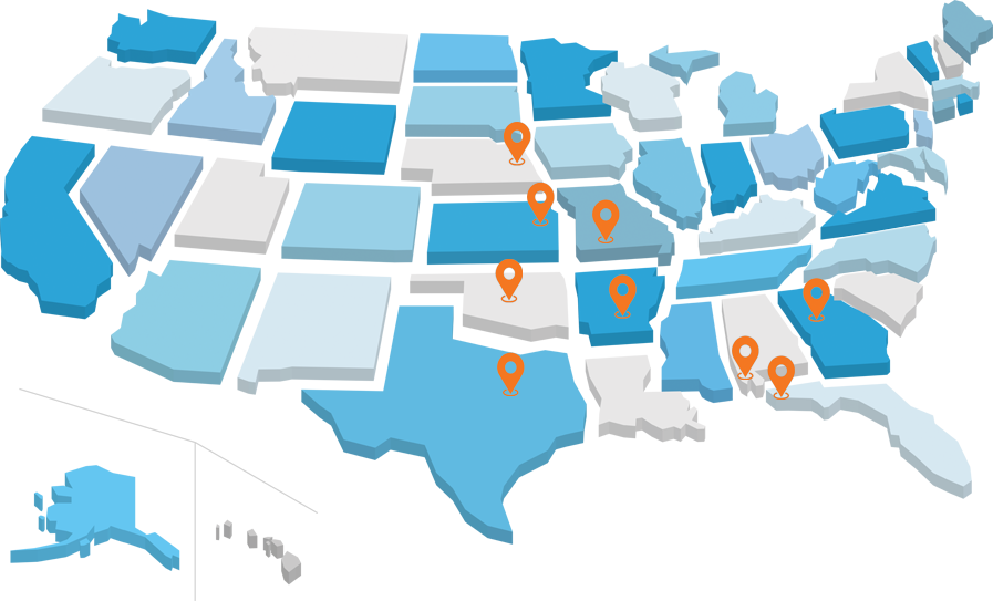 areas we grow business in:, print marketing graphic design map